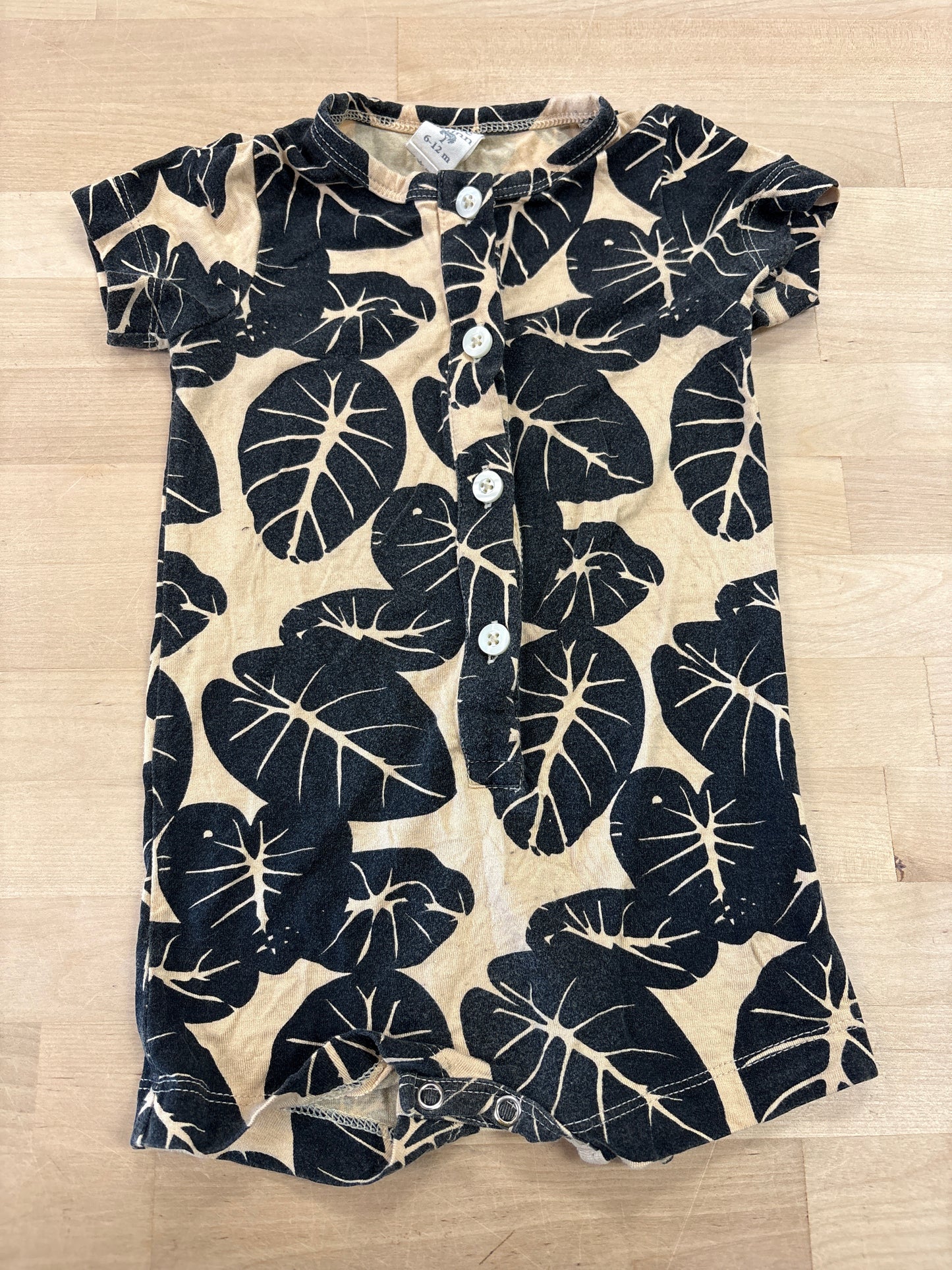 6-12m Kate Quinn Black/Tan Leaf Romper