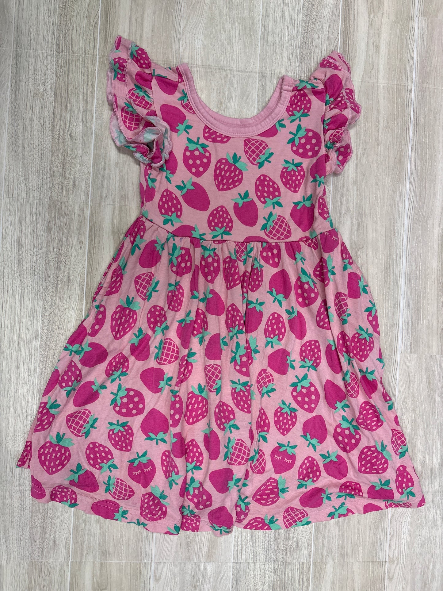 2T Little Sleepies Play Pink Strawberry Ruffle Twirl Dress