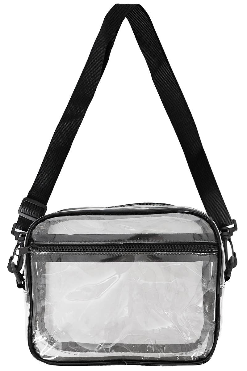 Cap Zone - Clear PVC Crossbody Messenger Travel Bag: Black