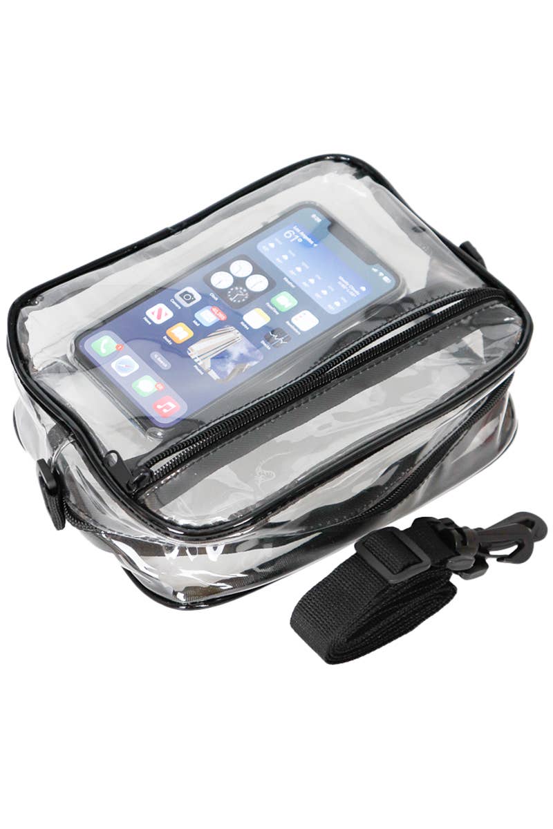 Cap Zone - Clear PVC Crossbody Messenger Travel Bag: Black