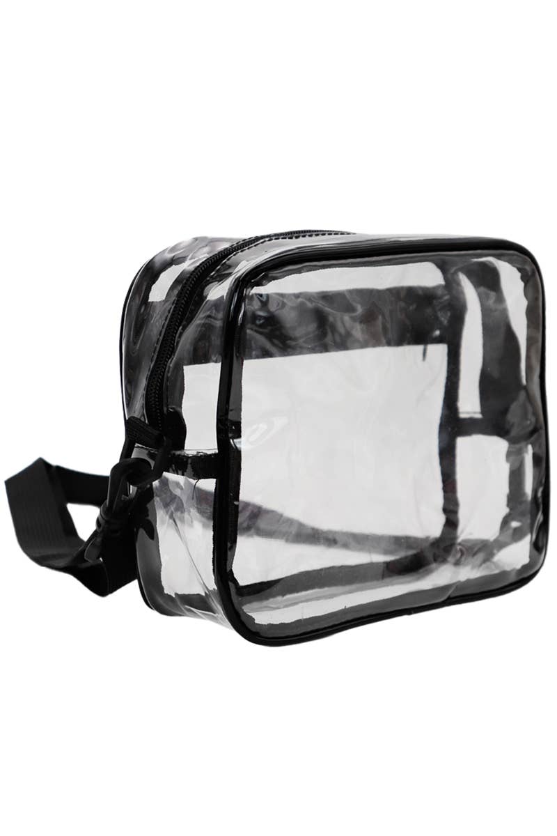 Cap Zone - Clear PVC Crossbody Messenger Travel Bag: Black