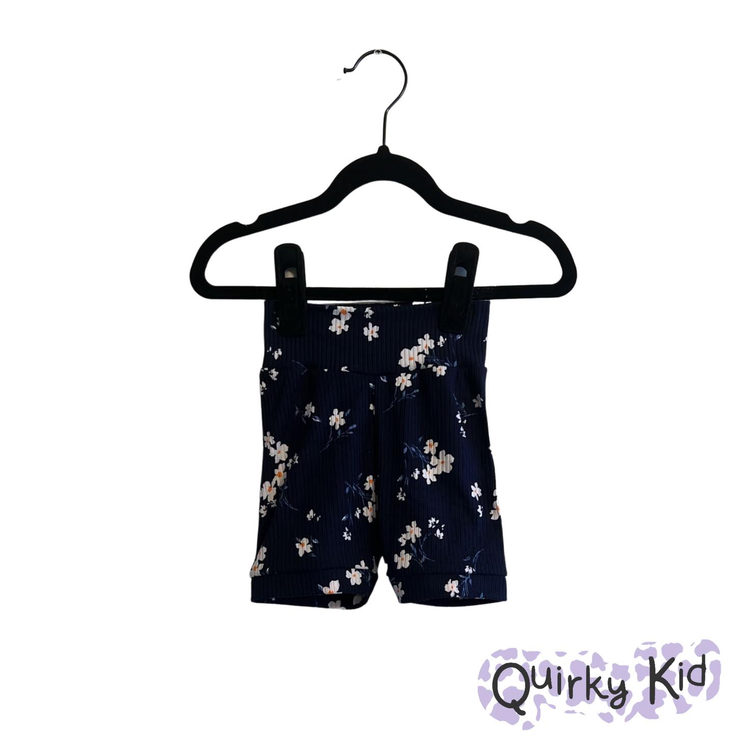 Navy Floral Rib Knit Biker Shorts