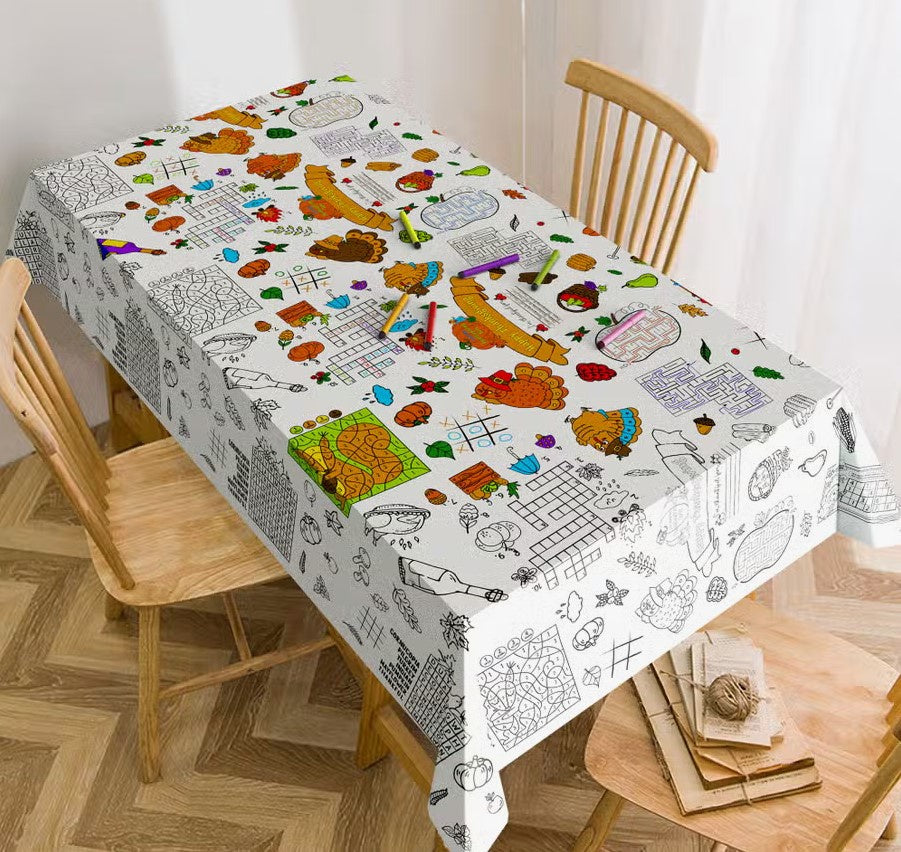 54" x 88" Thanksgiving Coloring Tablecloth