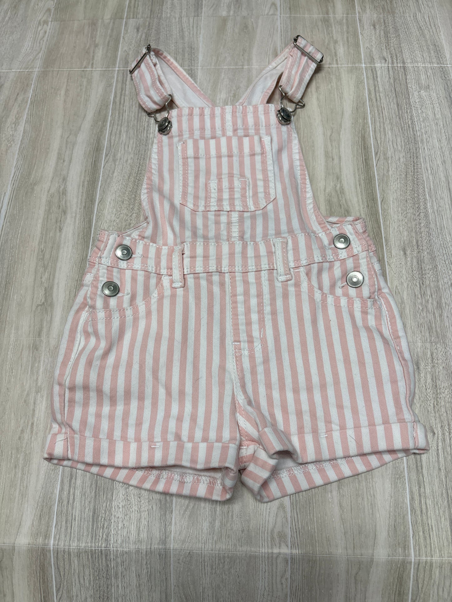 3T Pink/White Striped Overalls