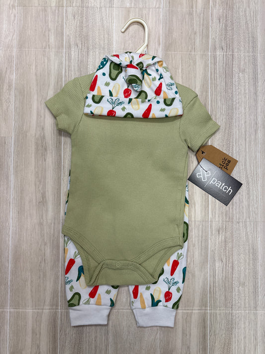 NWT 3-6m Chick Pea Vegetables Onesie + Legging + Hat Set