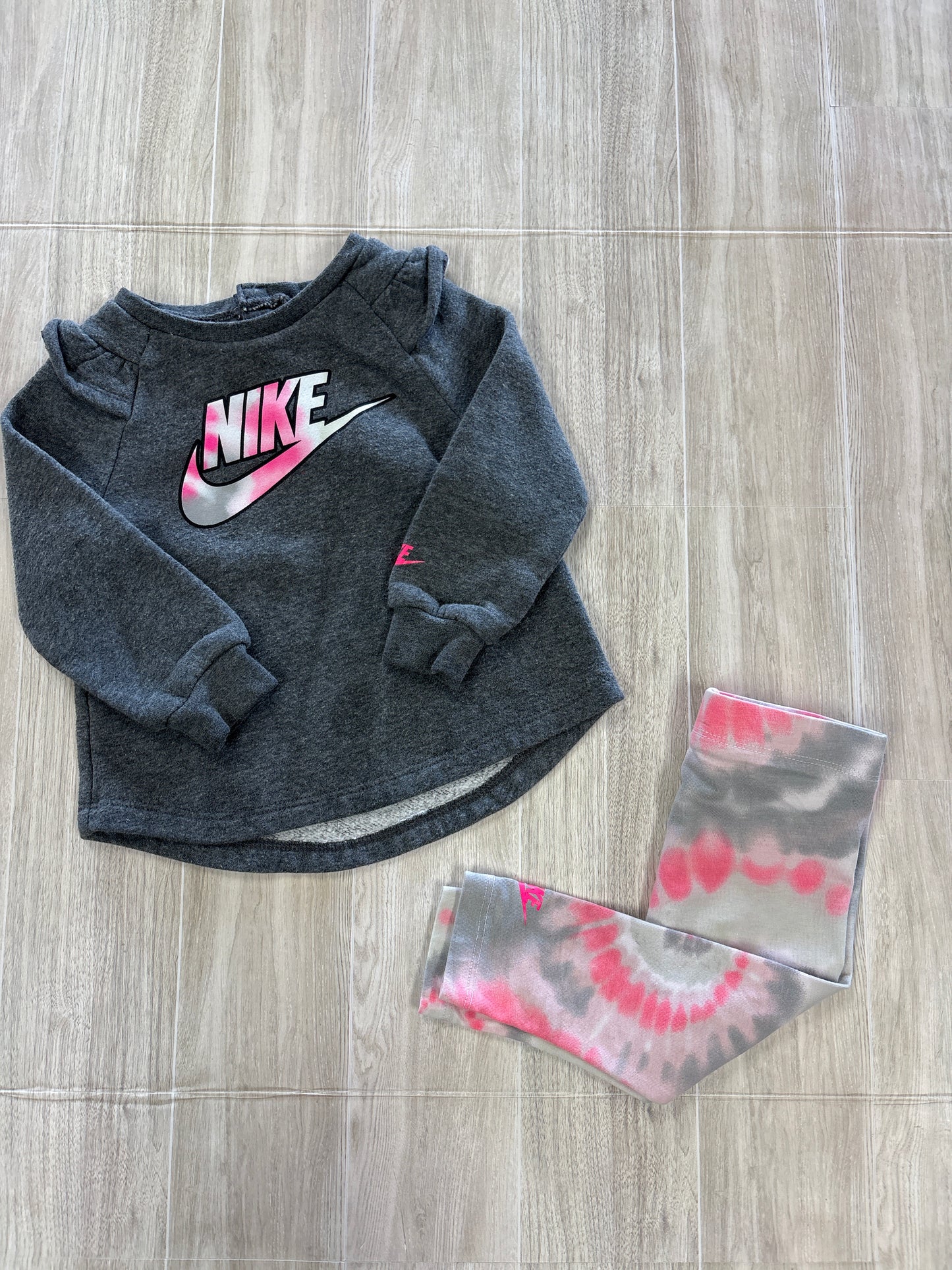 12m Nike Charcoal Grey Ruffle Crewneck + Dyed Legging Set