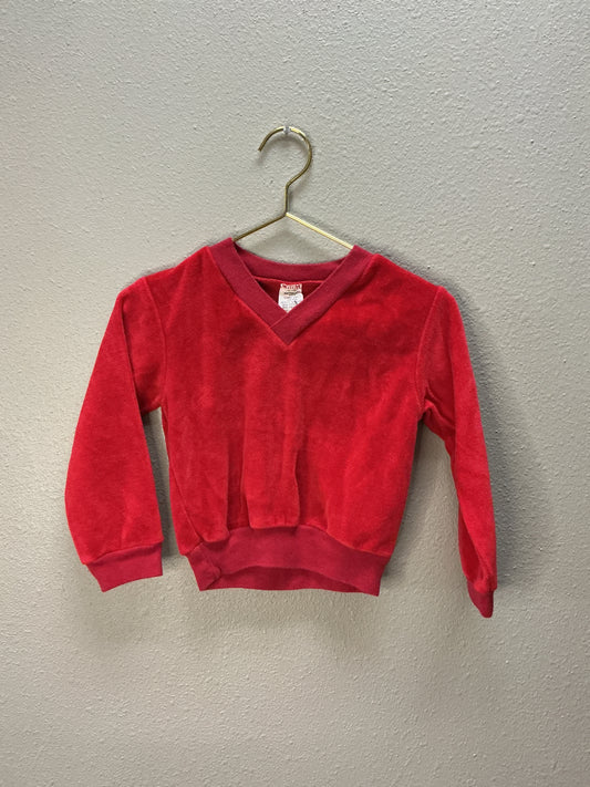 VINTAGE 3T Red Velour V Neck