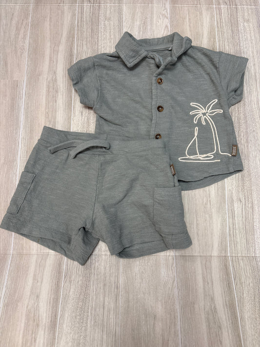 9m Dusty Blue Palm/Boat Stitched Shortie Button Up Shirt Set