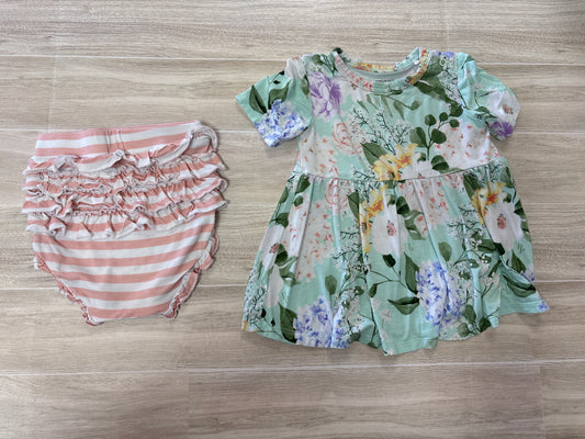18-24m Mint Flowered Pink Ruffled Striped Bloomer 2 Piece Set