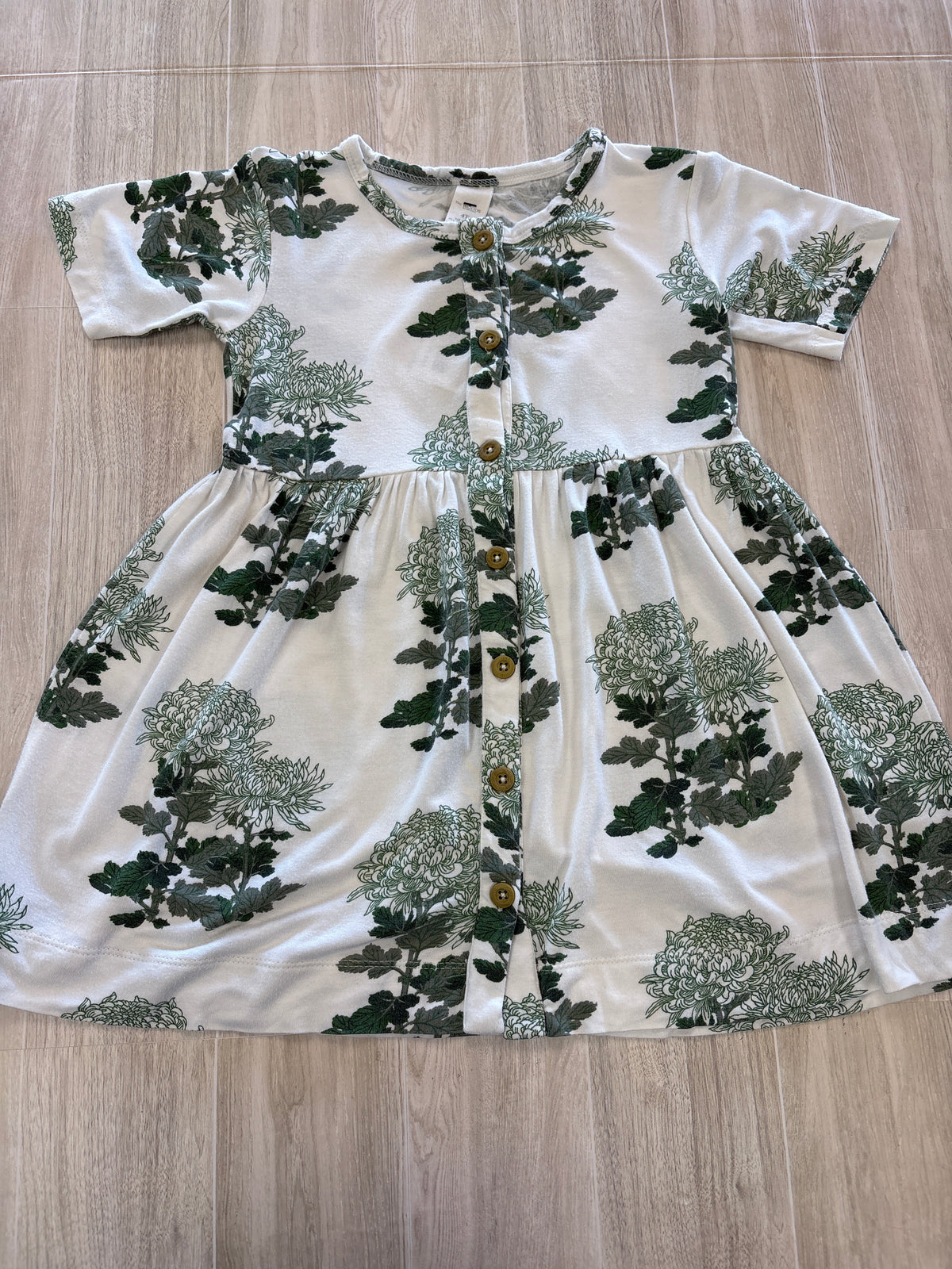 4T Into The Woods White Greenery Button Dress