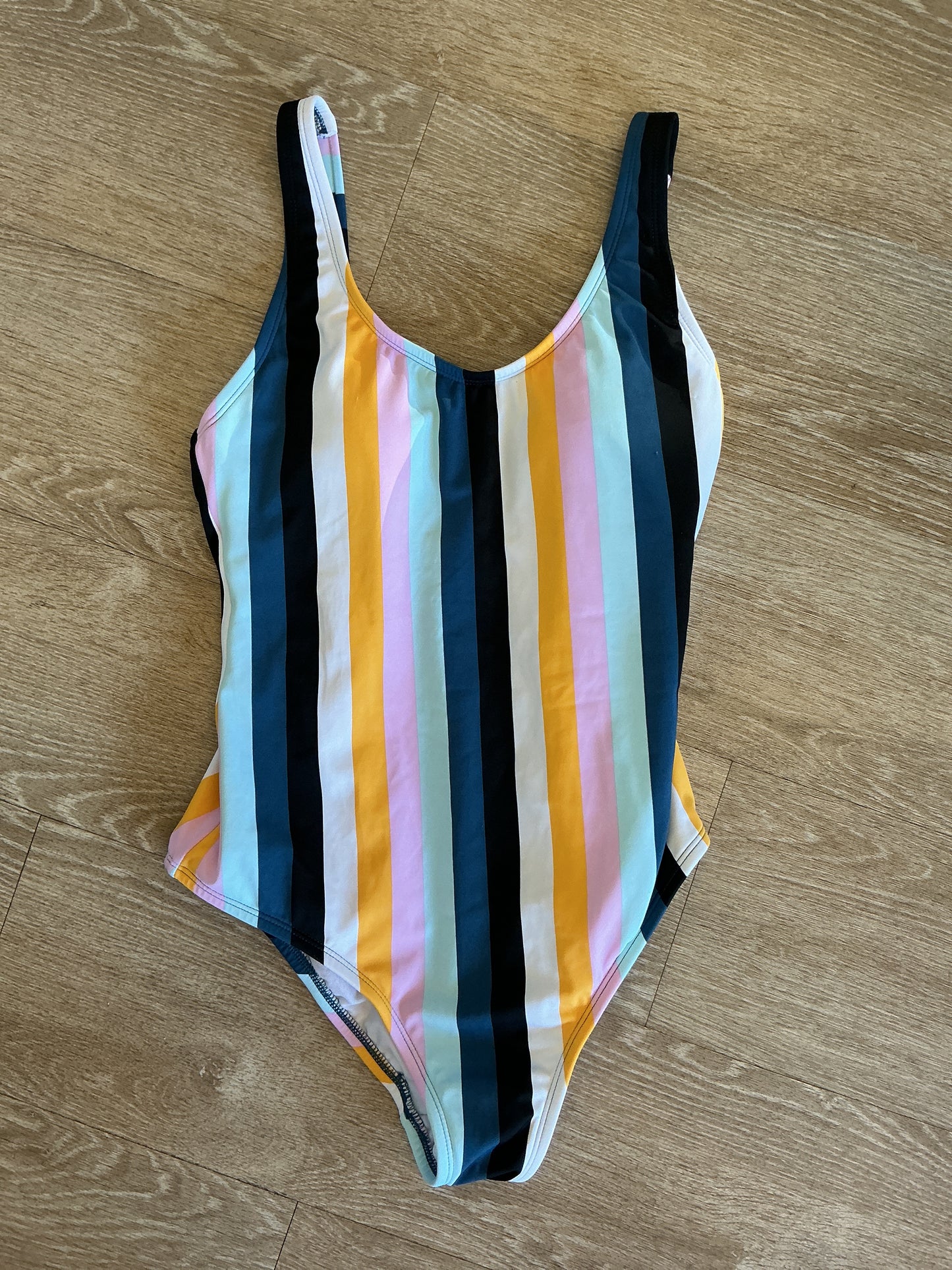 Womens Medium Retro Striped Swim Suit