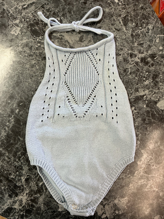 9-12m Baileys's Blossoms Knit Blue Halter Romper