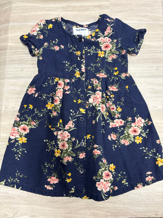 3T Navy Blue Button Floral Dress