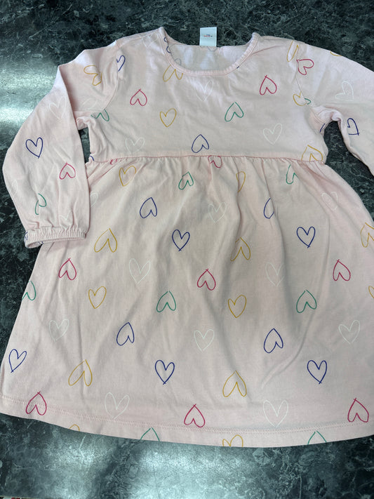 3T Pink Multi Heart Long Sleeve Dress