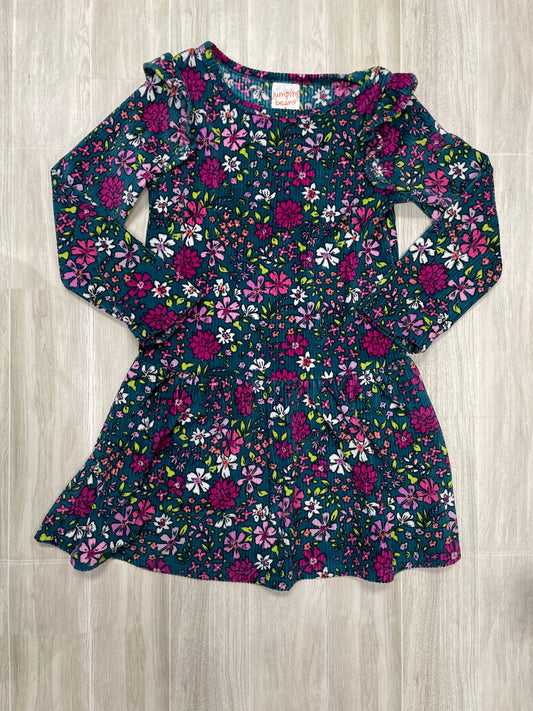 6 Teal Soft Ribbed Floral Dress
