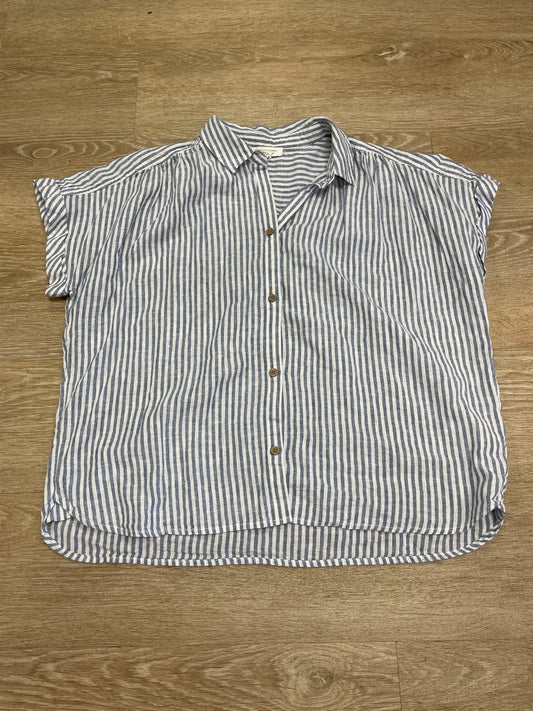 Womens Large Blue/White Striped Button Up