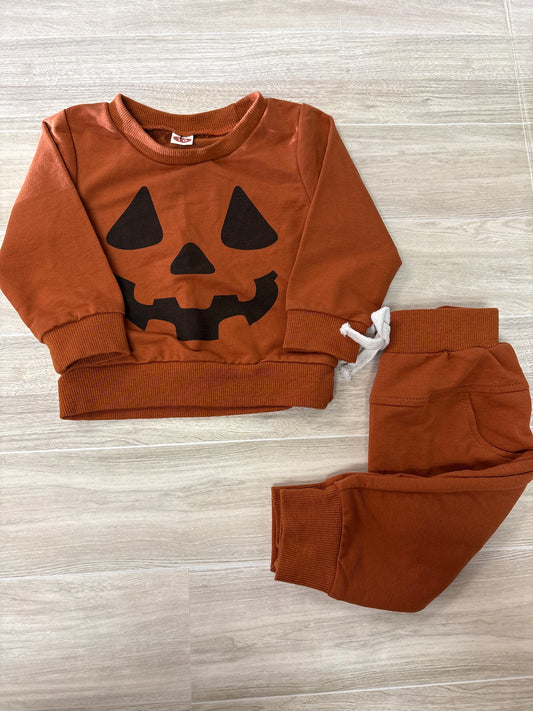 3-6m Rust Jack-O-Lantern Face 2 Piece Set