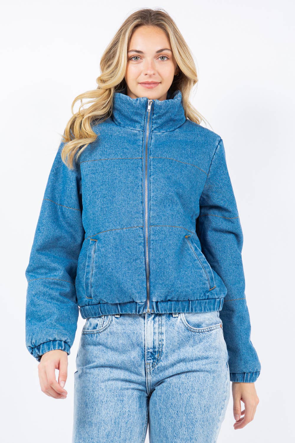 Oversized Denim Puffer Jacket - Medium Wash