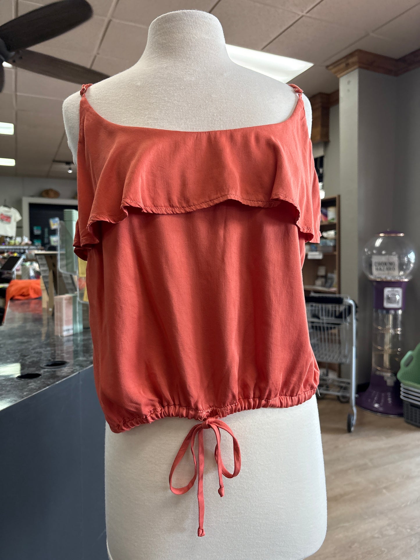 NWT Womens Large Orange Bella Dahl Ruffle Tank