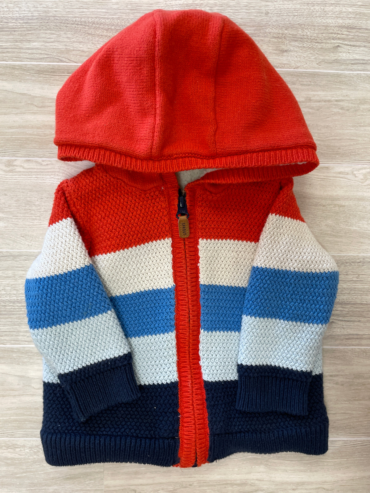 6/9m RWB Knit 100% Cotton Striped Hooded Jacket