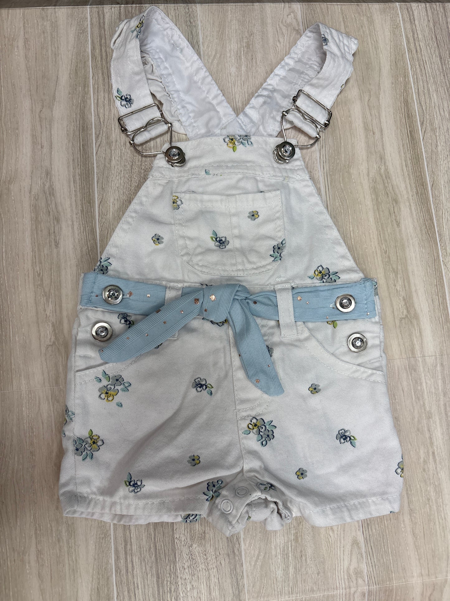 12m White/Blue Floral Overall