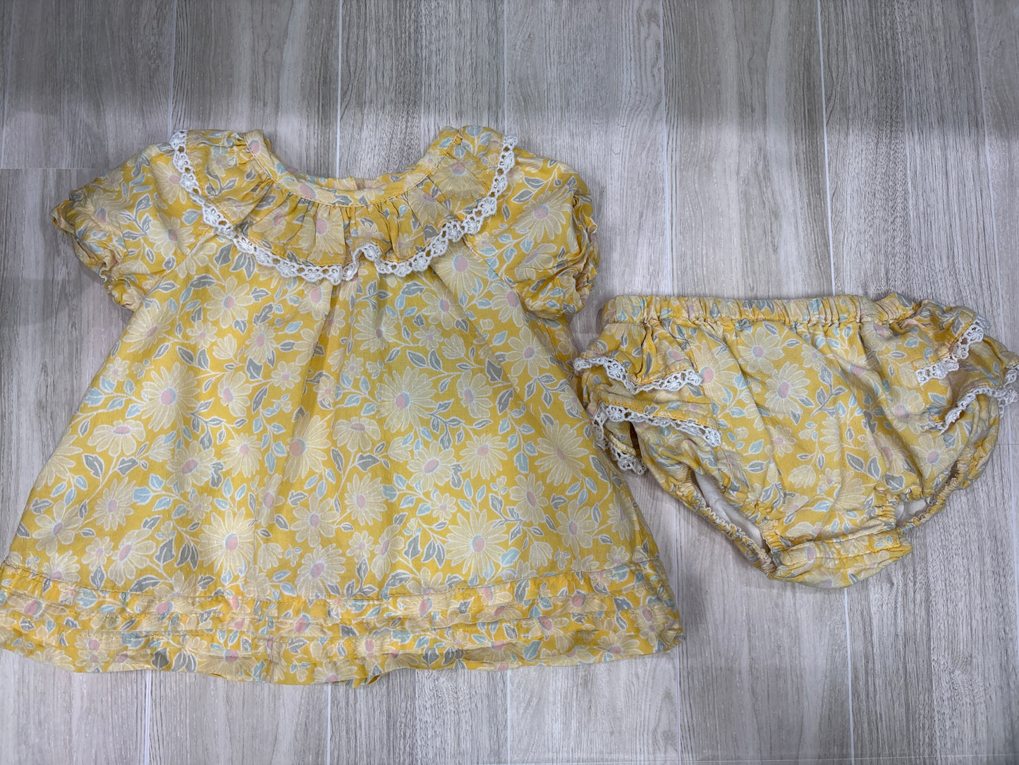 3-6m Yellow Floral Dress + Bloomer Set