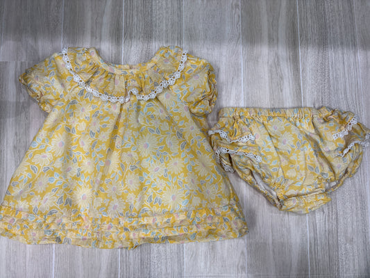 3-6m Yellow Floral Dress + Bloomer Set
