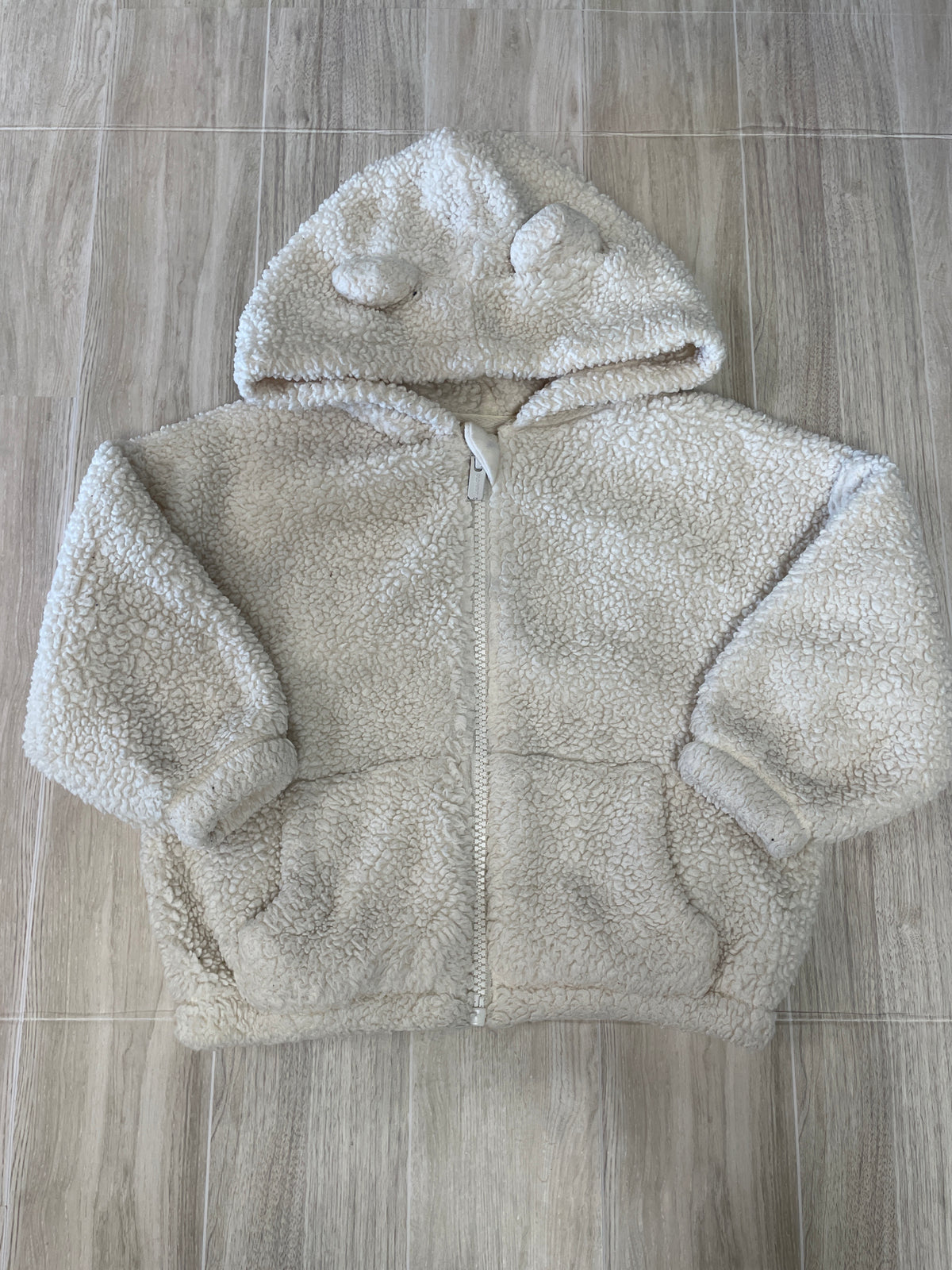 18-24m Cream Teddy Hooded Zip Up Jacket - Blemish