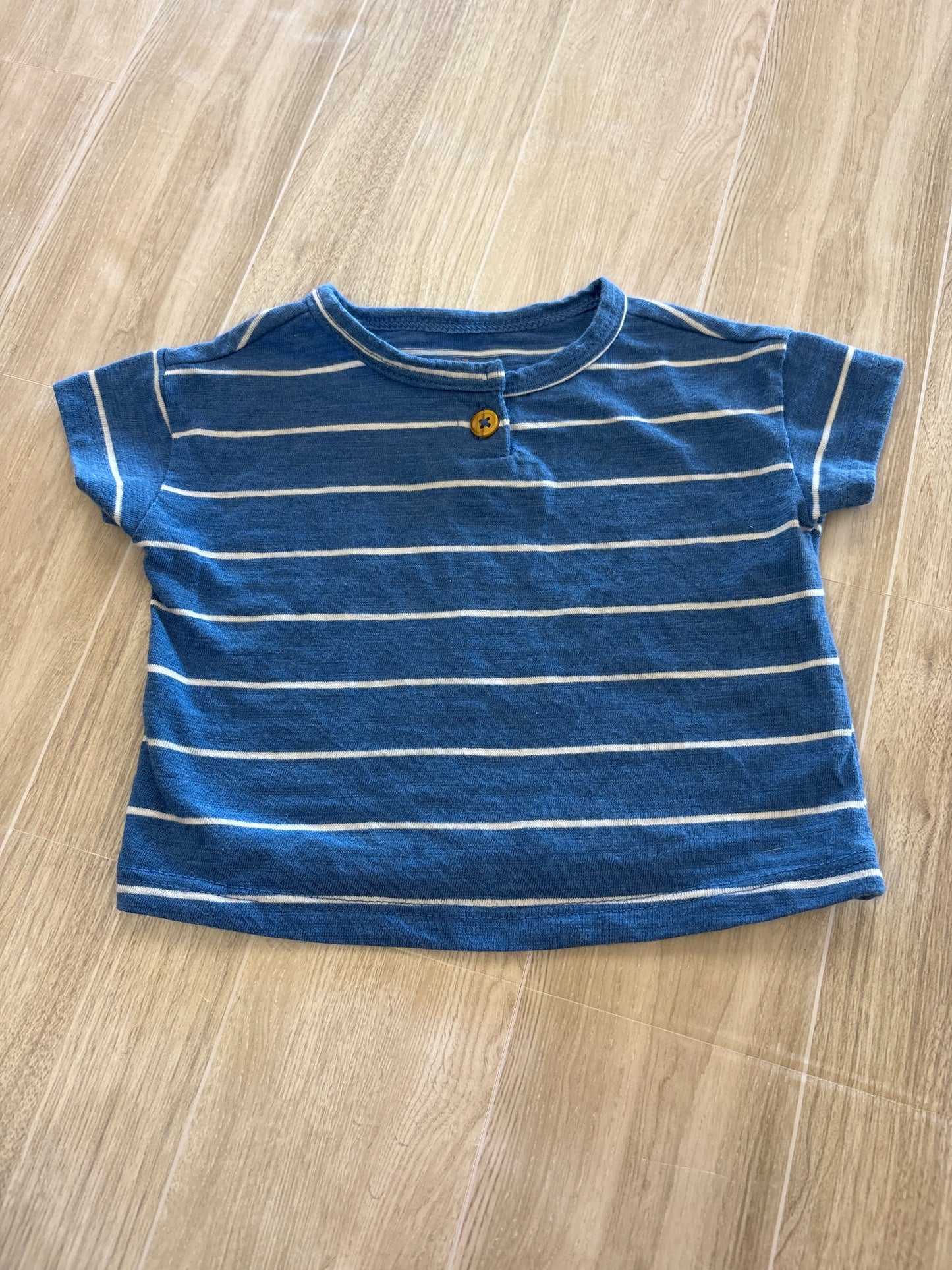 0-3m Blue/White Short Sleeved Shirt