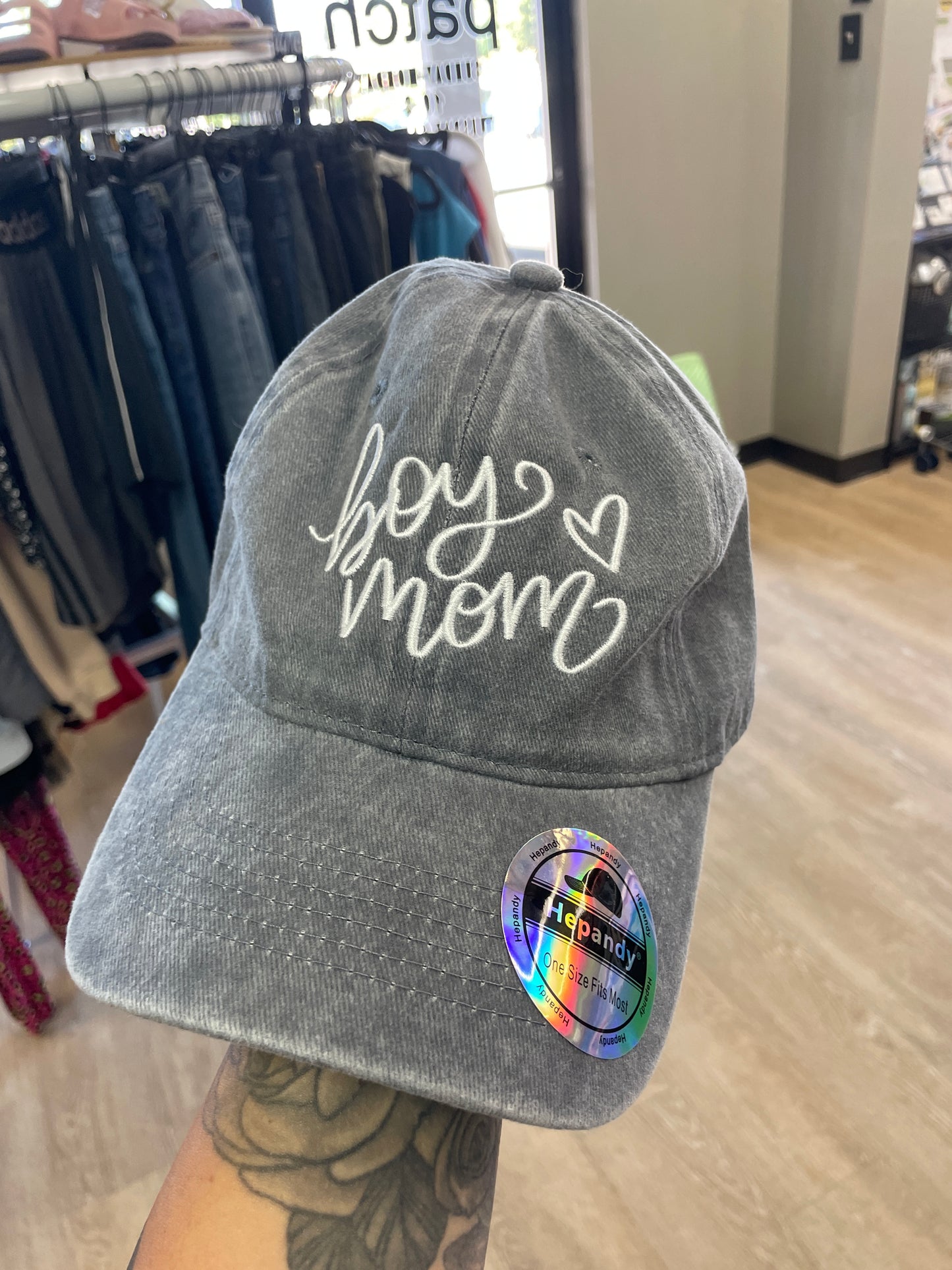 NWT Hat - Grey Acid Wash Boy Mom One Size Ball Cap