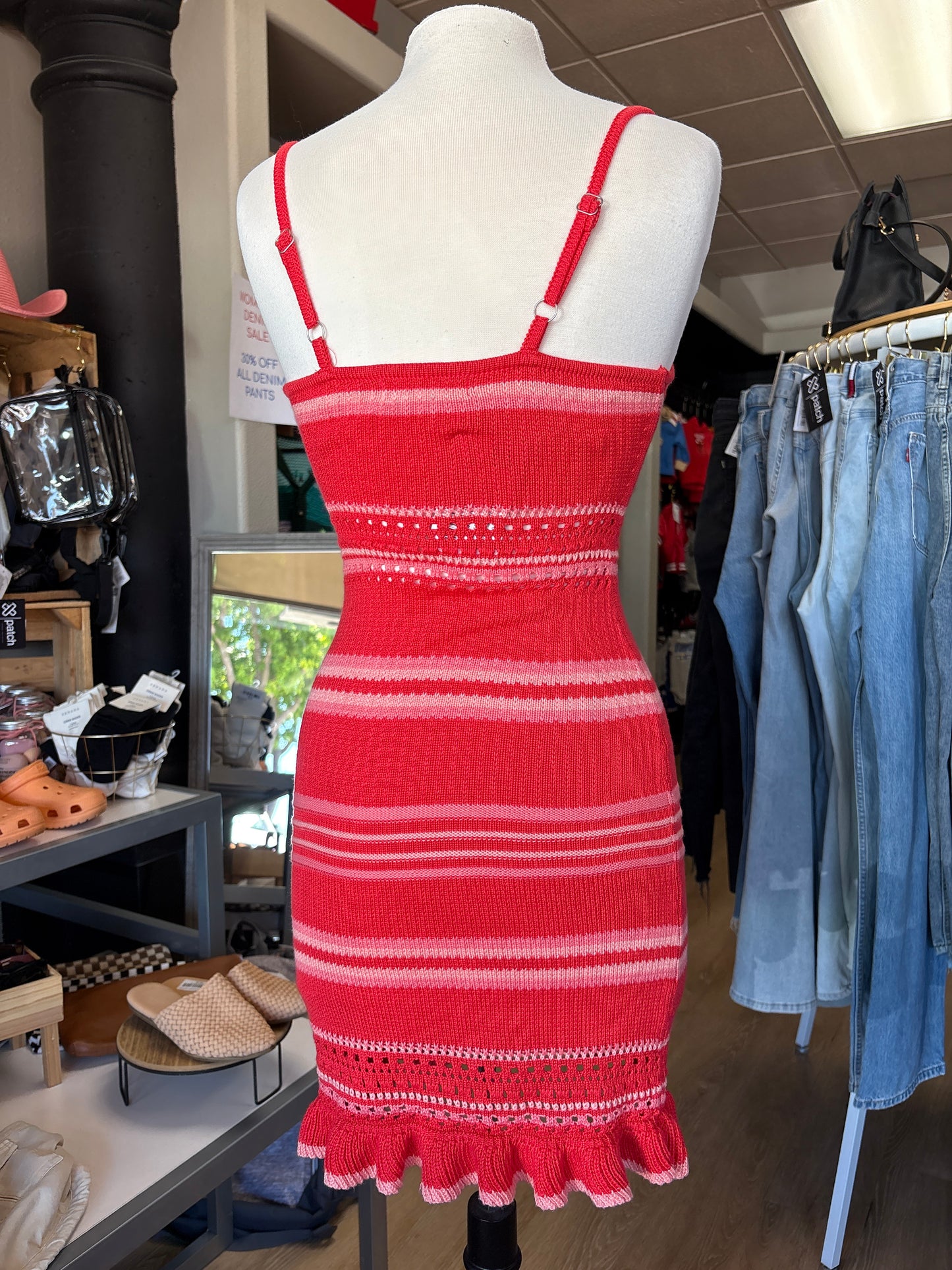 Womens Small Madden Knit Red/Pink Striped Tank Dress