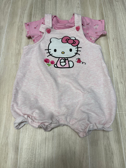 12m Pink Hello Kitty Overalls + Onesie Set