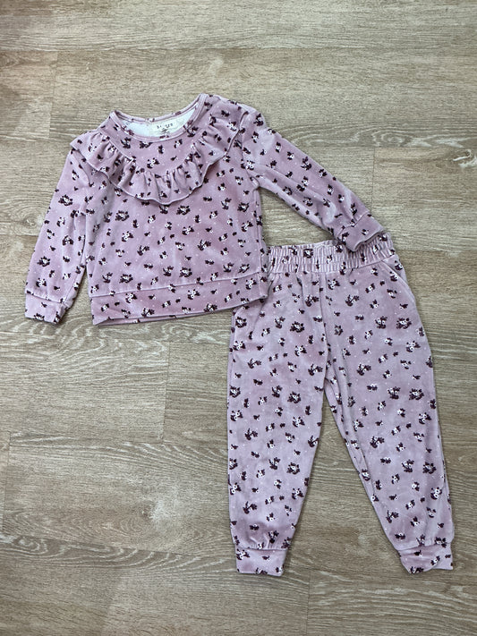 4T Lavender Floral Velour 2 Piece Lounge Set