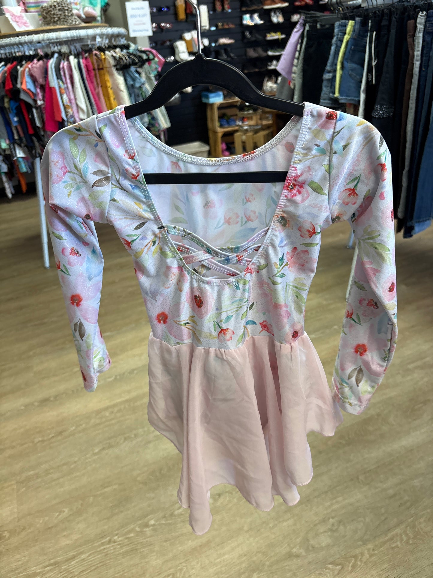 4T Floral Pink Long Sleeve Skirted Leotard