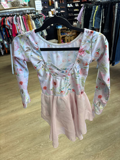 4T Floral Pink Long Sleeve Skirted Leotard