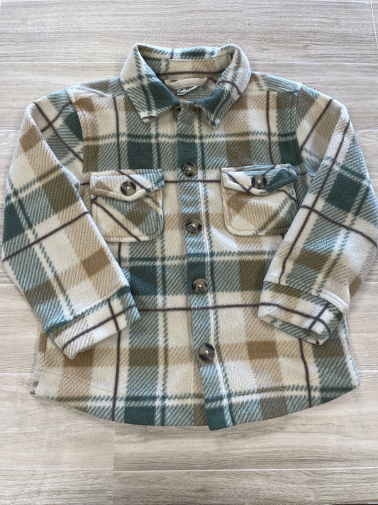2T Green/Cream Plaid Soft Button Up Shacket