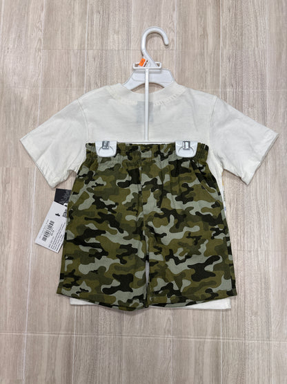NWT 4T Camo Shorts + Striped Graphic Shirt Set