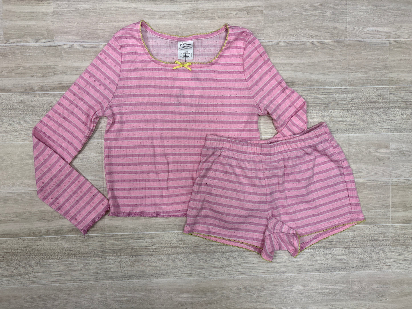 6/7 Pink Striped Long Sleeve + Shorts Pajama Set