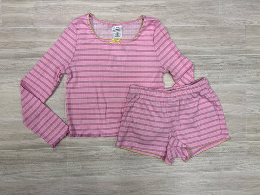 6/7 Pink Striped Long Sleeve + Shorts Pajama Set