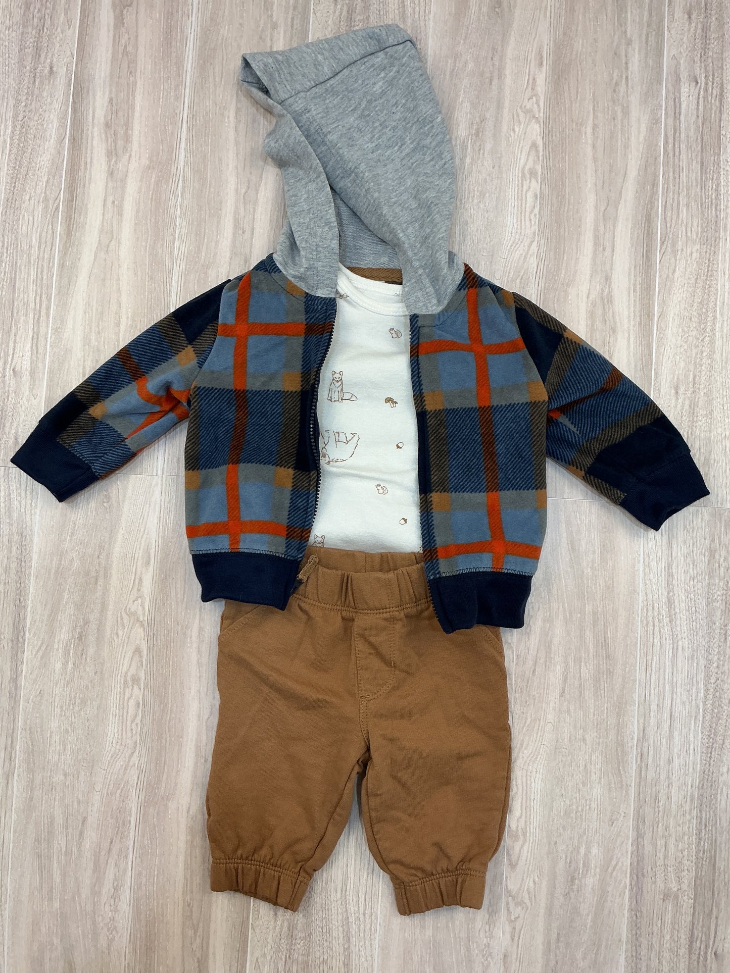 3m Flannel Zip Up Hoodie + Onesie Pant 3 Piece Set