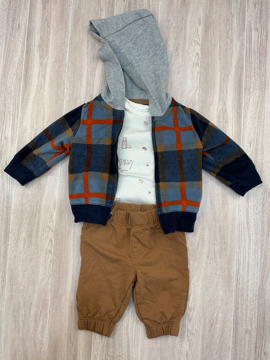 3m Flannel Zip Up Hoodie + Onesie Pant 3 Piece Set