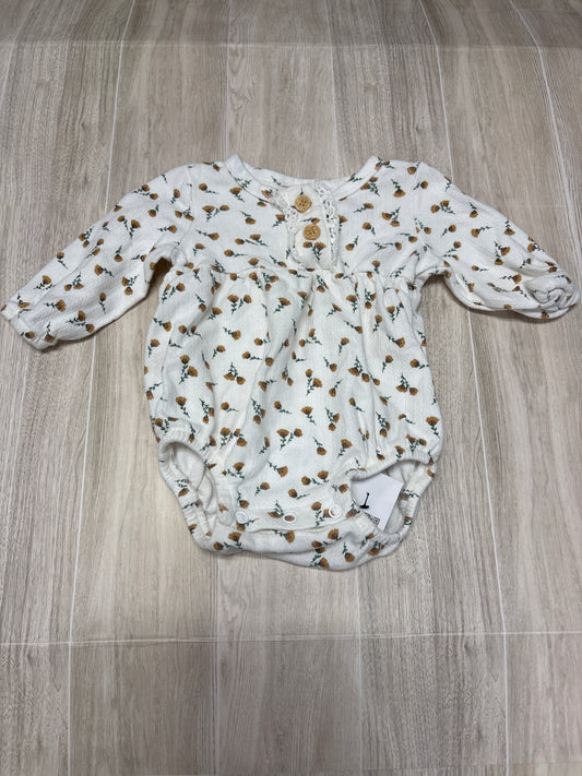 9m White/Brown Floral Long Sleeve Onesie