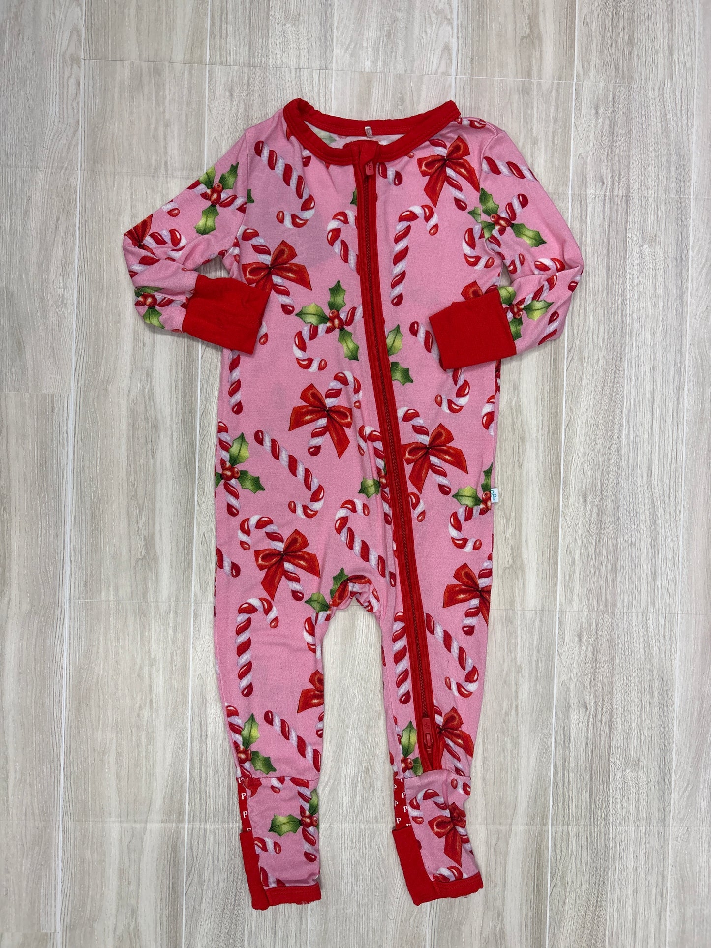 6-9m Posh Peanut Light Pink/Red Candy Cane Pajama