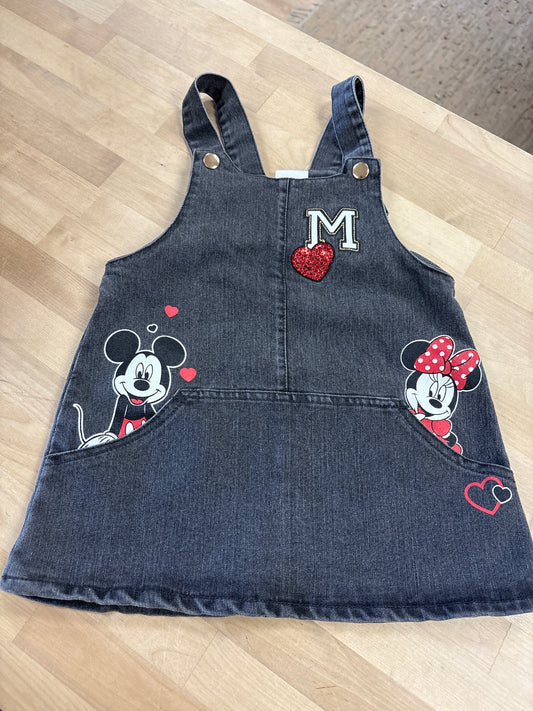 3T Denim Mickey Minnie Mouse Heart Overall Dress