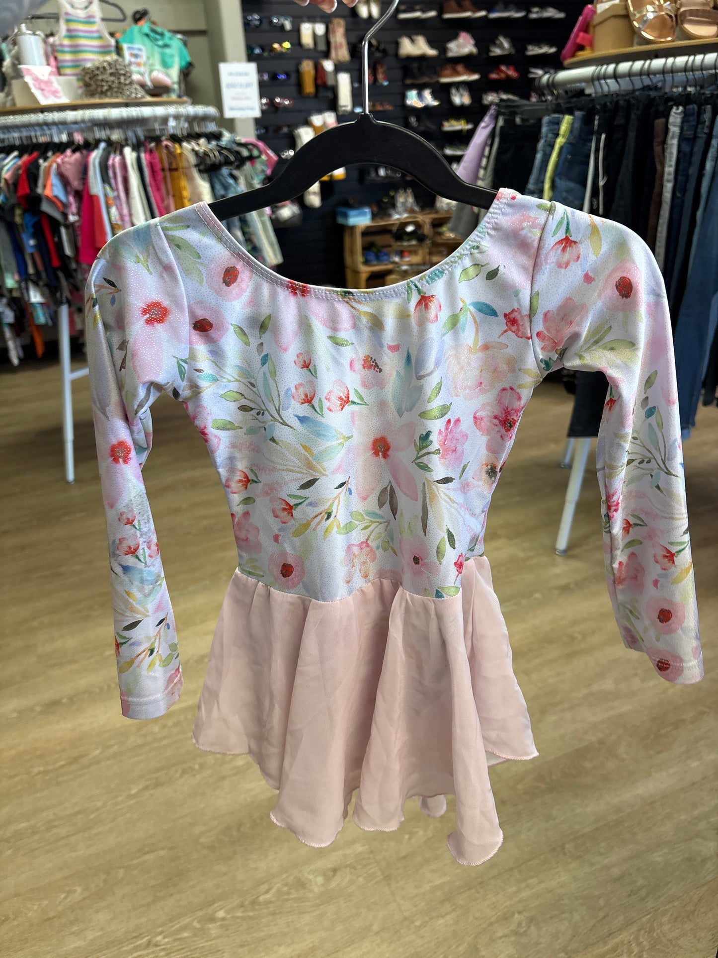 4T Floral Pink Long Sleeve Skirted Leotard
