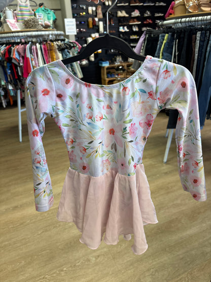 4T Floral Pink Long Sleeve Skirted Leotard