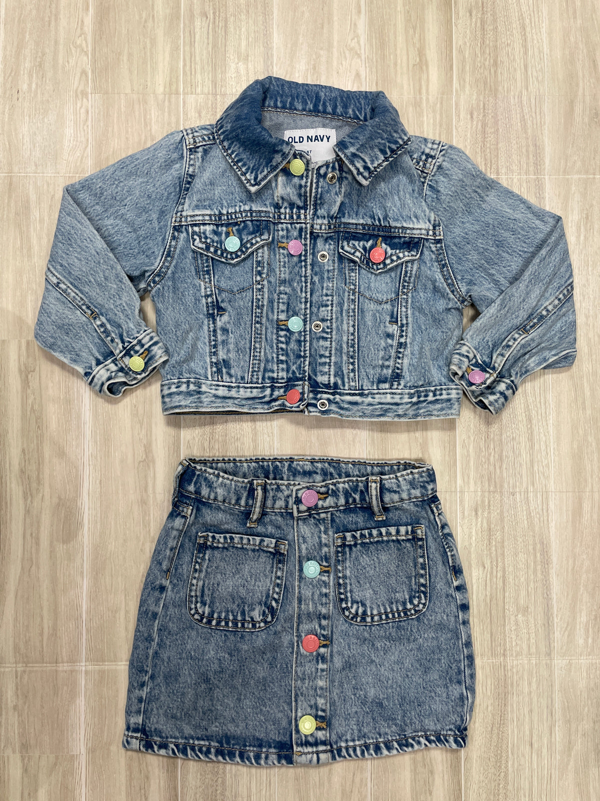 4T Denim Pastel Button Jacket + Denim Skirt Set
