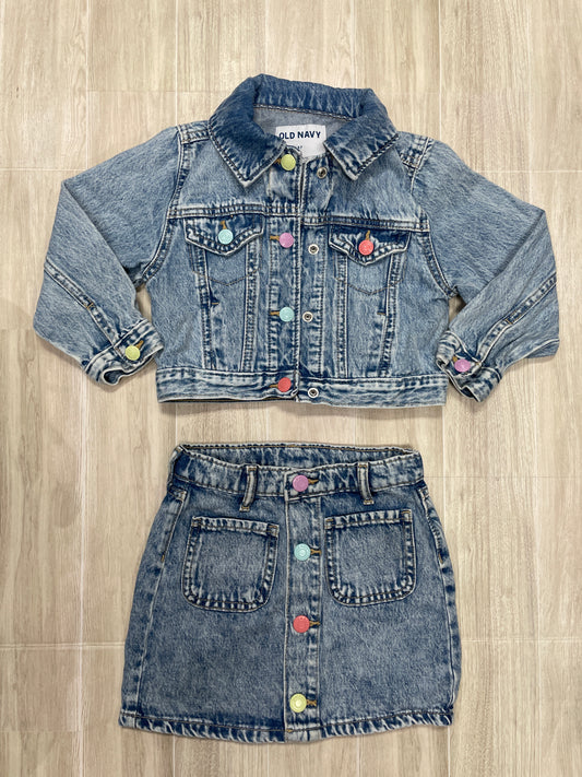 4T Denim Pastel Button Jacket + Denim Skirt Set