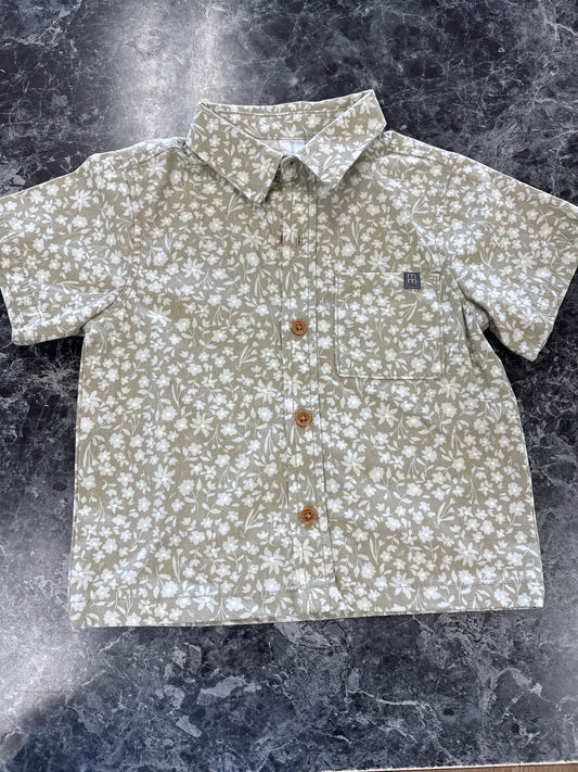 2T Olive Mini Floral Button Up Tee