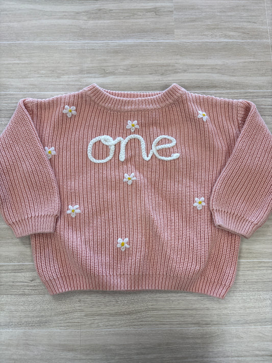 12-18m Pink Knit Embroidered One Sweater